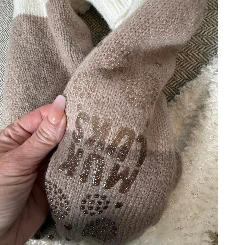 NWT Cozy Boot Socks Aerie etc Brown Cream One Sz Gift Fall Cabincore